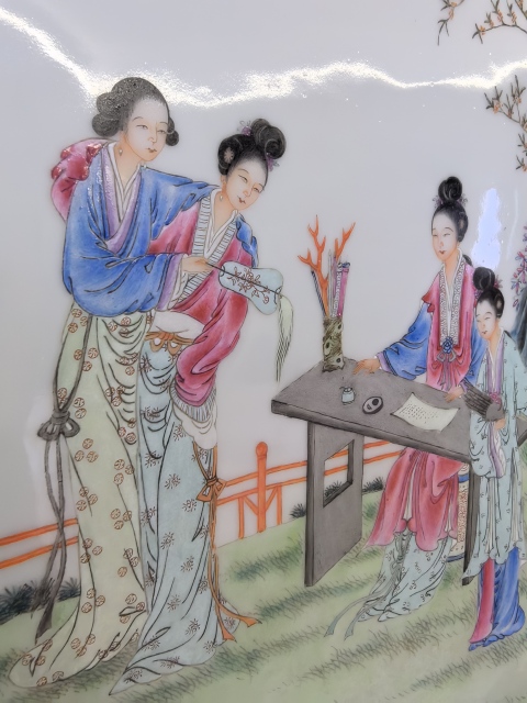 古玩陶瓷民國粉彩仕女人物圖瓷板拍賣，當前價格18888元
