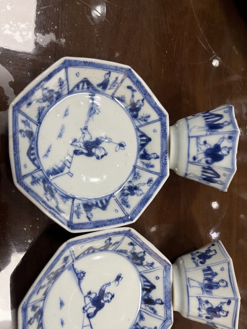 古玩陶瓷青花嬰戲紋杯碟一對拍賣,當前價格3800元
