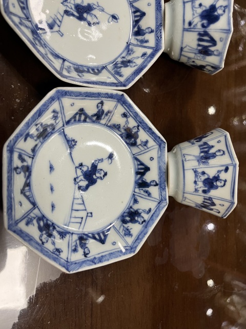 古玩陶瓷青花嬰戲紋杯碟一對拍賣,當前價格3800元