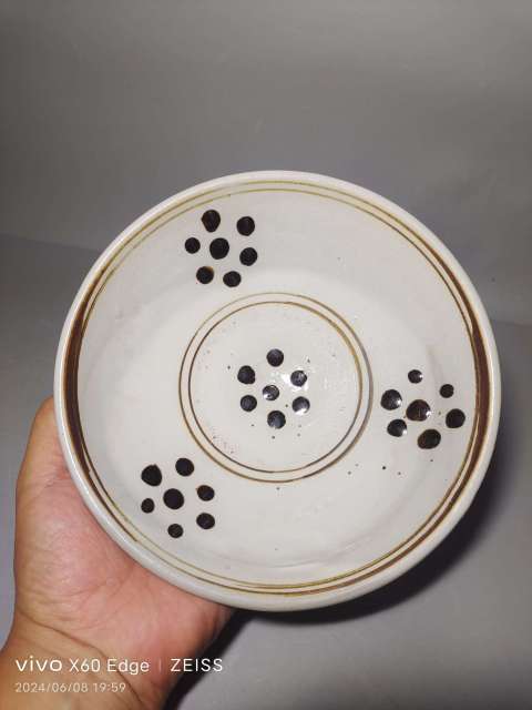 古玩陶瓷磁州窯白地黑花梅花盤拍賣，當前價格800元