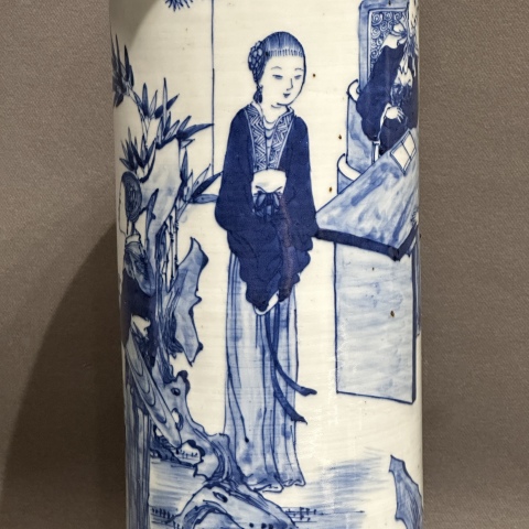 古玩陶瓷青花仕女人物紋箭筒拍賣,當前價格18000元