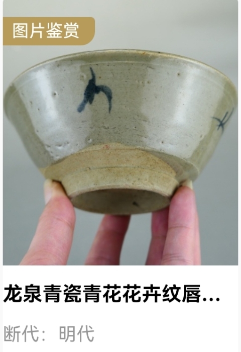 古玩陶瓷明代.龍泉青瓷青花花卉紋唇口碗(1368年-1644年)拍賣,當(dāng)前價(jià)格720元