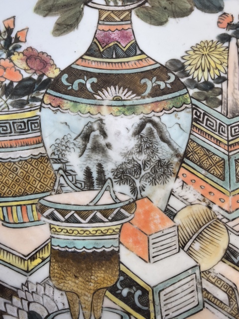 古玩陶瓷名家(戴裕成)淺絳彩博古大盤(底有名款)拍賣,當前價格18888元