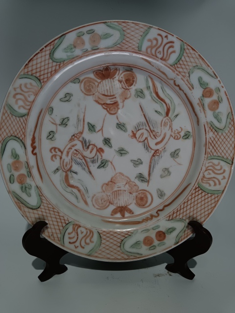 古玩陶瓷明晚期紅綠彩鳳紋盤拍賣,當前價格6500元