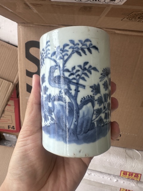 古玩陶瓷青花花鳥紋筆筒拍賣，當前價格2800元