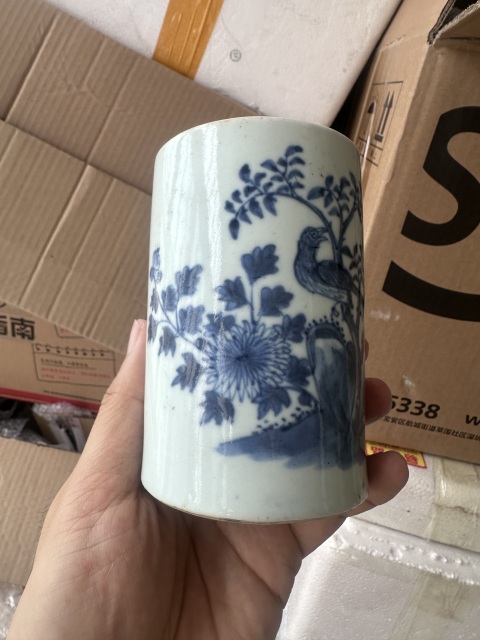 古玩陶瓷青花花鳥紋筆筒拍賣，當前價格2800元