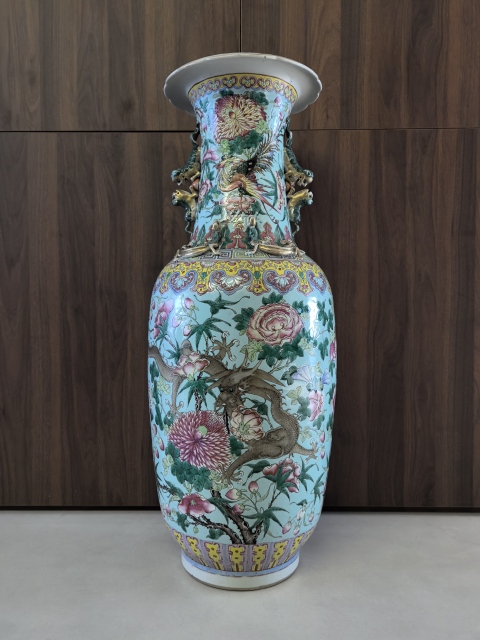 古玩陶瓷道咸粉彩龍穿花紋花口瓶(巨大81高)拍賣,當前價格88888元