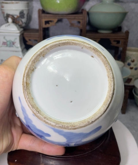 古玩陶瓷晚清青花攜琴訪友圖四系罐拍賣，當前價格780元