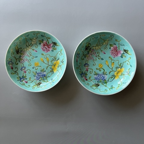 古玩陶瓷晚清民國大雅齋風(fēng)格粉彩花卉盤拍賣，當(dāng)前價格4800元