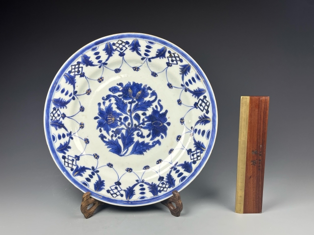 古玩陶瓷清康熙·青花描金花卉紋折沿盤拍賣，當前價格1800元