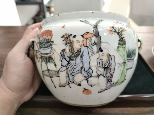 古玩陶瓷粉彩和合二仙圖詩文粥罐拍賣，當前價格800元