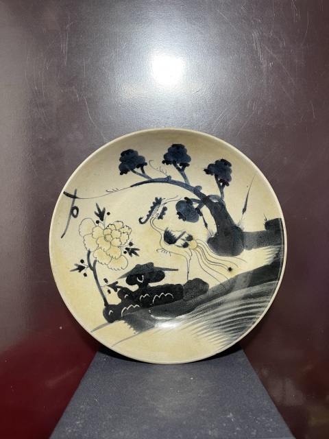 古玩陶瓷清青花釉里紅鳳穿牡丹圖盤拍賣，當前價格8800元