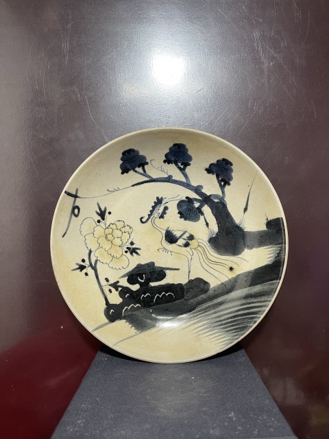 古玩陶瓷清青花釉里紅鳳穿牡丹圖盤拍賣，當前價格8800元