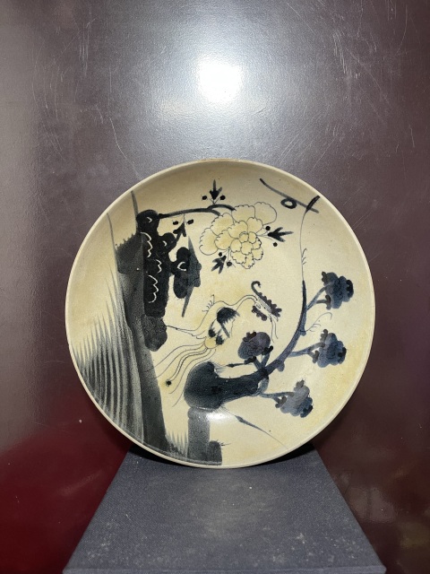 古玩陶瓷清青花釉里紅鳳穿牡丹圖盤拍賣，當前價格8800元