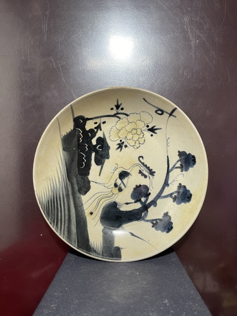 古玩陶瓷清青花釉里紅鳳穿牡丹圖盤拍賣，當前價格8800元