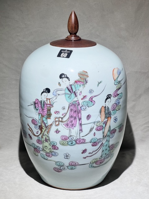 古玩陶瓷民國(guó)名堂 文彩軒粉彩天女散花大蓋罐拍賣,當(dāng)前價(jià)格2380元