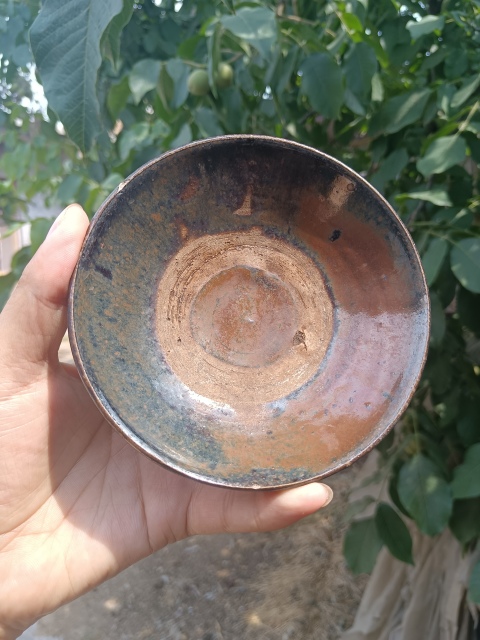 古玩陶瓷元末明初~窯變褐黑釉茶碗拍賣,當前價格160元
