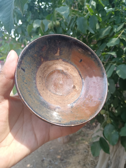 古玩陶瓷元末明初~窯變褐黑釉茶碗拍賣,當前價格160元