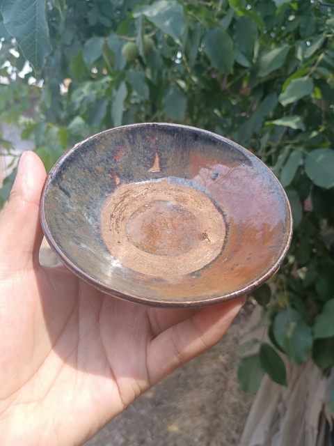 古玩陶瓷元末明初~窯變褐黑釉茶碗拍賣,當前價格160元