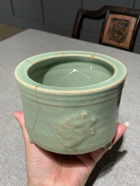 古玩陶瓷龍泉窯青釉香爐拍賣,當前價格28000元