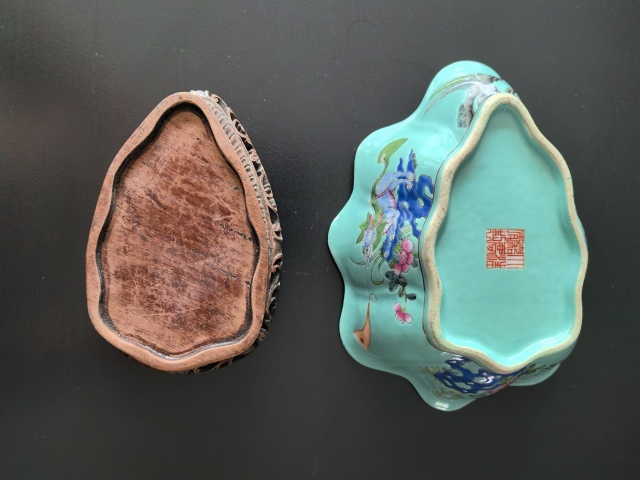 古玩陶瓷清末明初松石綠地粉彩獬豸辟邪樹(shù)葉洗拍賣，當(dāng)前價(jià)格18888元