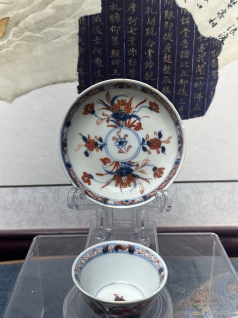 古玩陶瓷清康熙青花礬紅描金花卉杯盤拍賣,當前價格2360元