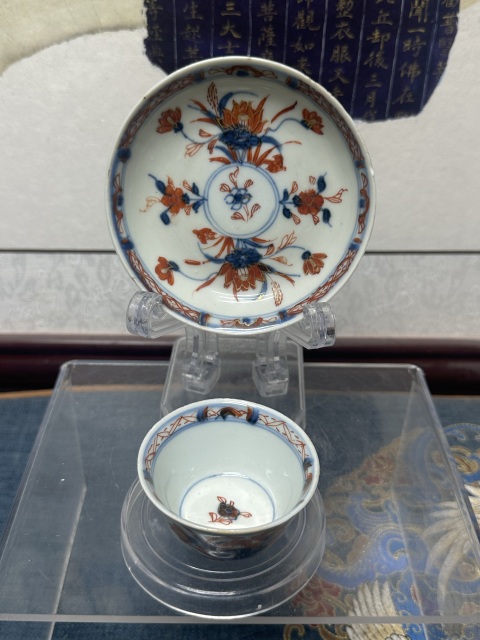 古玩陶瓷清康熙青花礬紅描金花卉杯盤拍賣,當前價格2360元