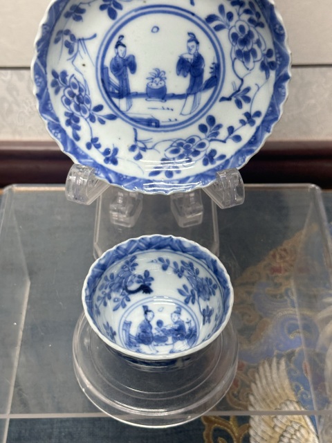 古玩陶瓷清康熙精品人物紋青花杯盤拍賣,當前價格2690元