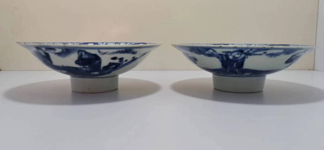 古玩陶瓷兩只青花福祿壽喜高足盤拍賣,當前價格1300元