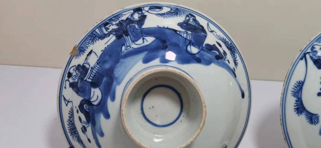 古玩陶瓷兩只青花福祿壽喜高足盤拍賣,當前價格1300元