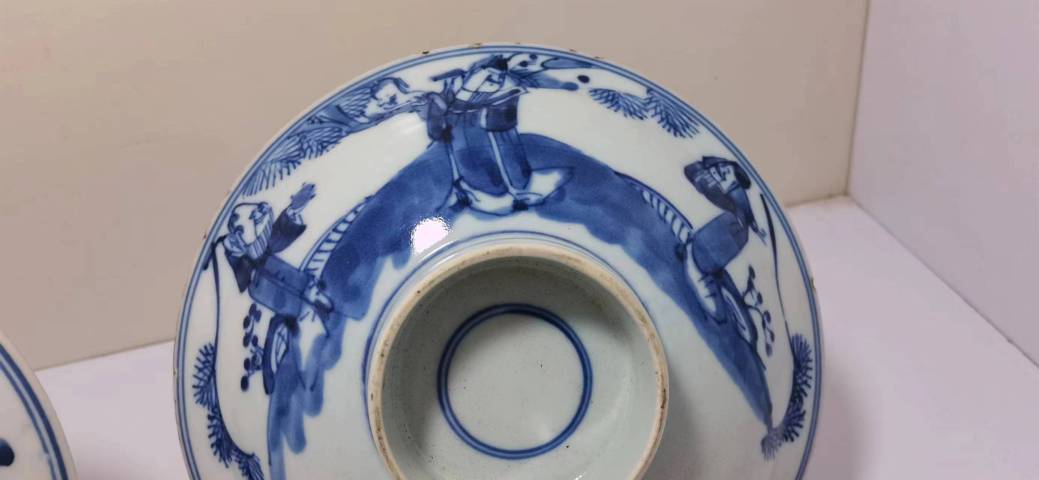 古玩陶瓷兩只青花福祿壽喜高足盤拍賣,當前價格1300元