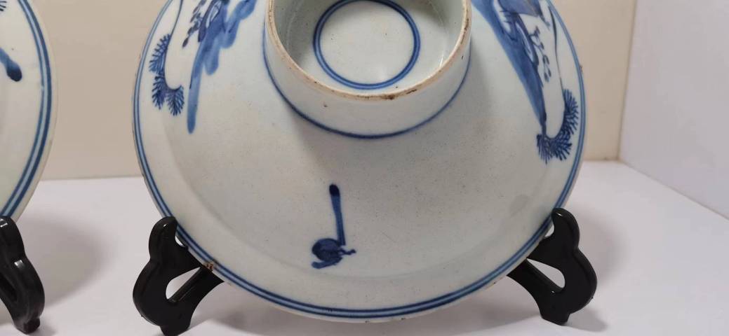 古玩陶瓷兩只青花福祿壽喜高足盤拍賣,當前價格1300元