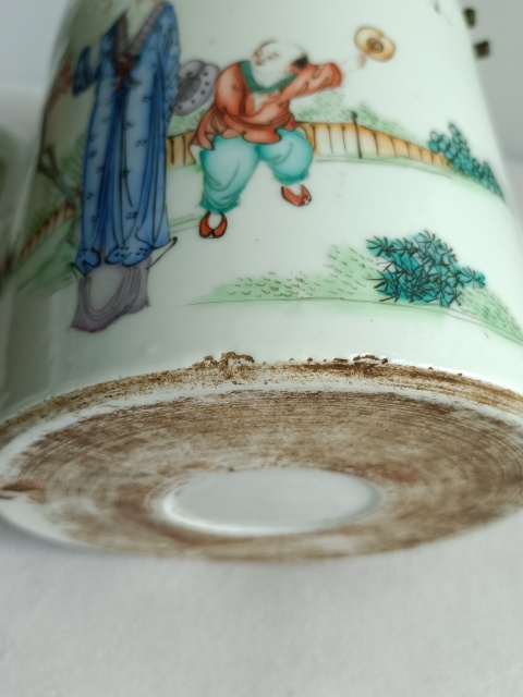 古玩陶瓷粉彩教子圖人物紋提梁壺拍賣,當前價格980元