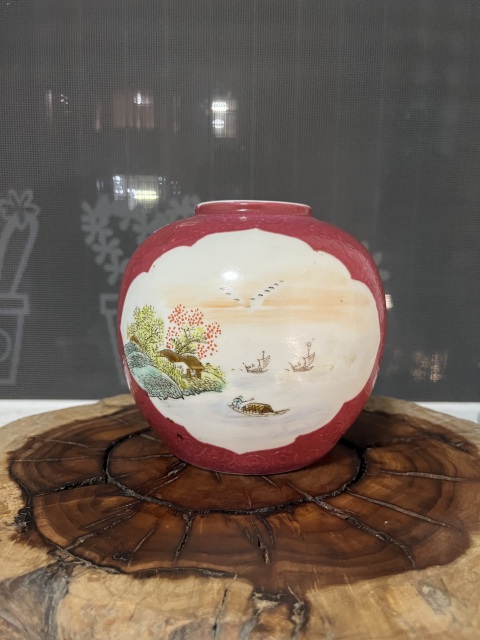 古玩陶瓷(保真卡)胭脂紅開光粉彩扎道罐拍賣,當前價格1588元
