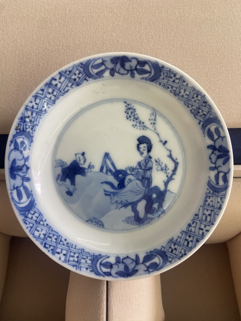古玩陶瓷康熙 三娘教子青花小碟拍賣，當前價格1280元