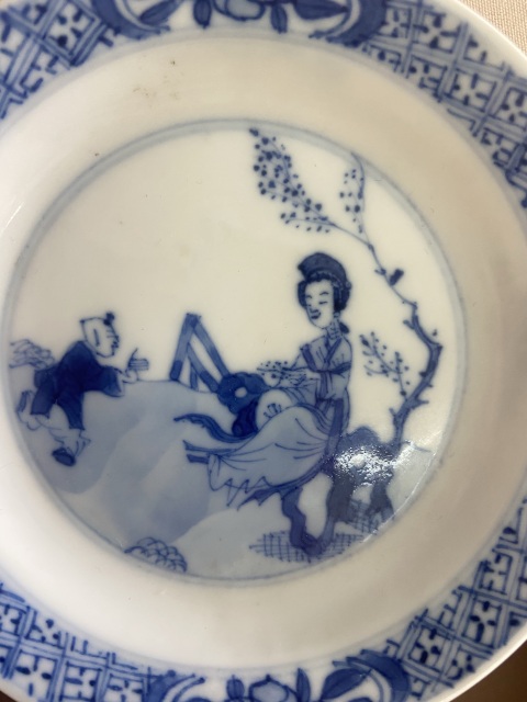 古玩陶瓷康熙 三娘教子青花小碟拍賣，當前價格1280元