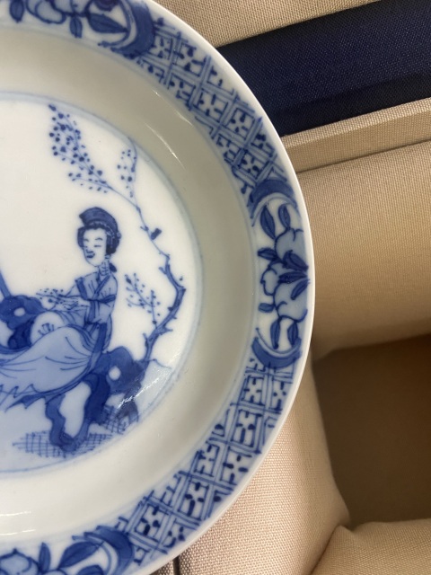 古玩陶瓷康熙 三娘教子青花小碟拍賣，當前價格1280元