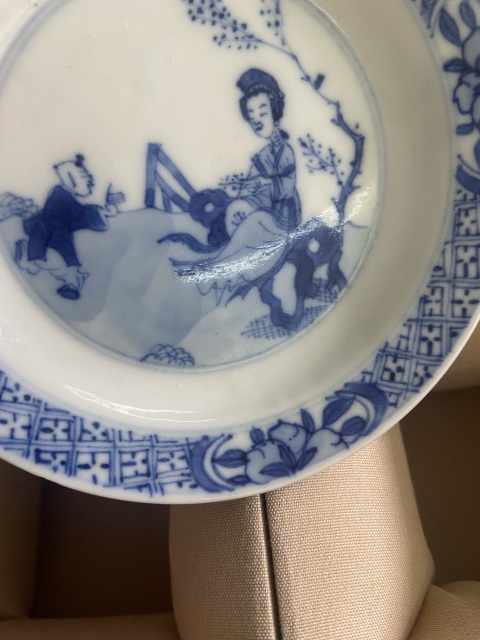 古玩陶瓷康熙 三娘教子青花小碟拍賣，當前價格1280元