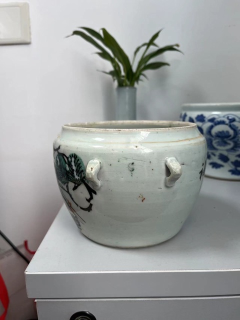 古玩陶瓷民國松鶴紋四系粥罐拍賣,當前價格200元