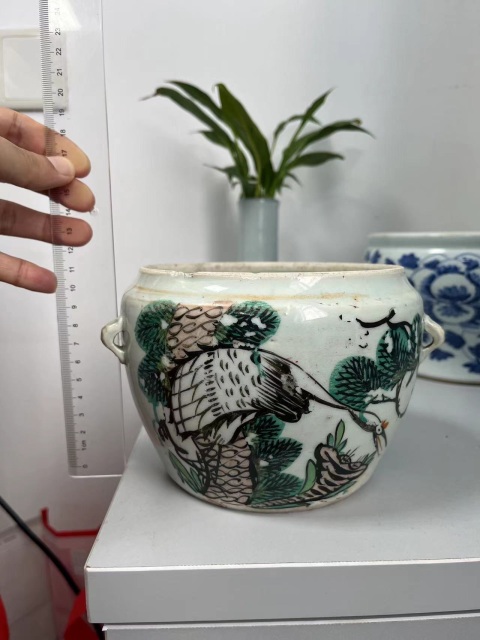 古玩陶瓷民國松鶴紋四系粥罐拍賣,當前價格200元