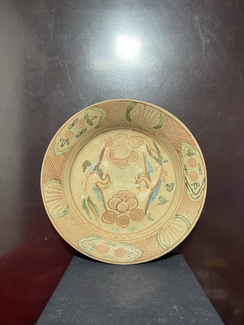 明紅綠彩雙鳳紋折沿盤拍賣，當前價格8800元