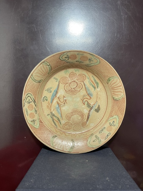 古玩陶瓷明紅綠彩雙鳳紋折沿盤拍賣,當前價格8800元