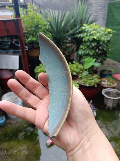 古玩陶瓷五大名窯之一鈞窯天藍釉標本拍賣,當前價格298元