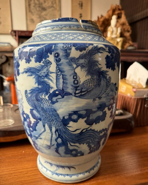 中国古玩 青花 染付鳳凰紋 花瓶 高約34cm 大清光緒年製 唐物 t96563 中国古玩 青花 染付鳳凰紋 花瓶 高約34cm 大清光緒年製