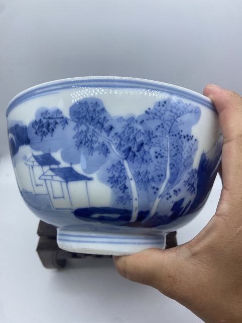 古玩陶瓷19 世紀(jì) 青花山水人物碗拍賣，當(dāng)前價(jià)格3600元
