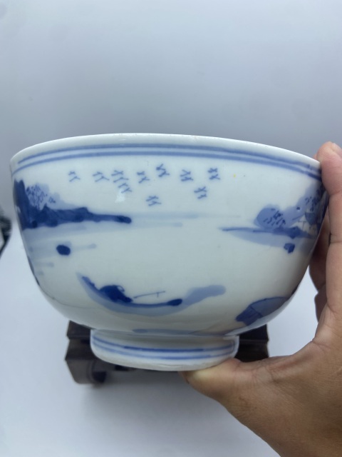 古玩陶瓷19 世紀(jì) 青花山水人物碗拍賣，當(dāng)前價(jià)格3600元