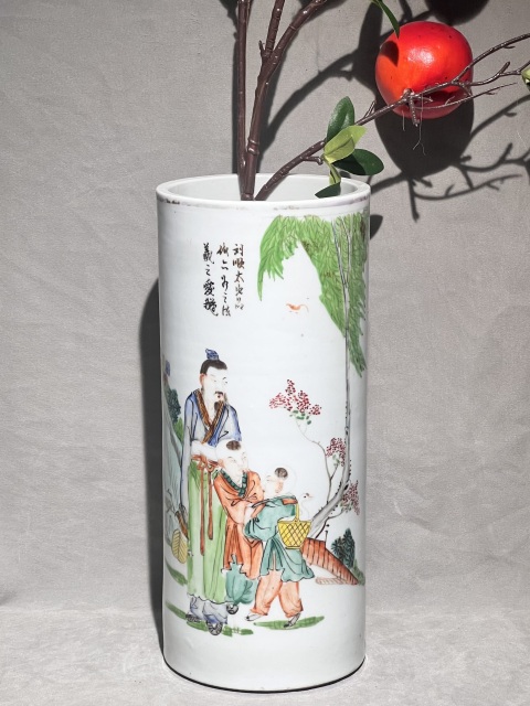 古玩陶瓷民國名家劉順太 油粉彩羲之愛鵝圖帽筒拍賣,當前價格1880元
