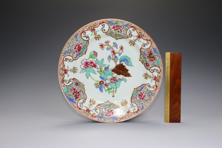 古玩陶瓷清雍正·粉彩如意開窗折枝花卉紋盤拍賣，當前價格3800元