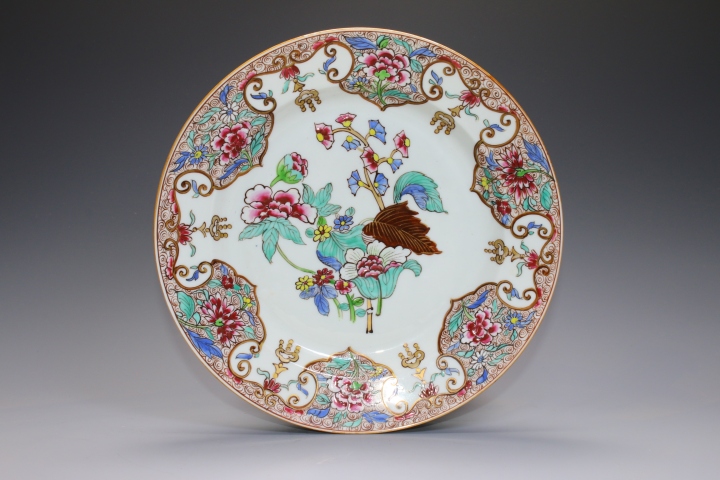 古玩陶瓷清雍正·粉彩如意開窗折枝花卉紋盤拍賣，當前價格3800元