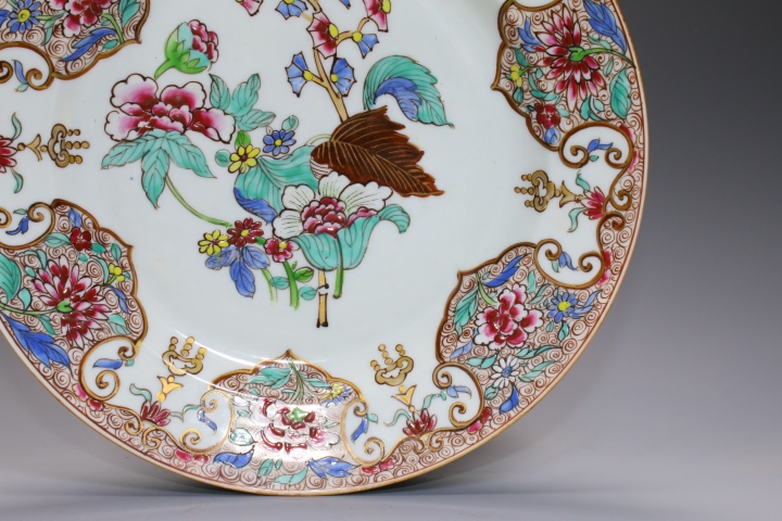 古玩陶瓷清雍正·粉彩如意開窗折枝花卉紋盤拍賣，當前價格3800元